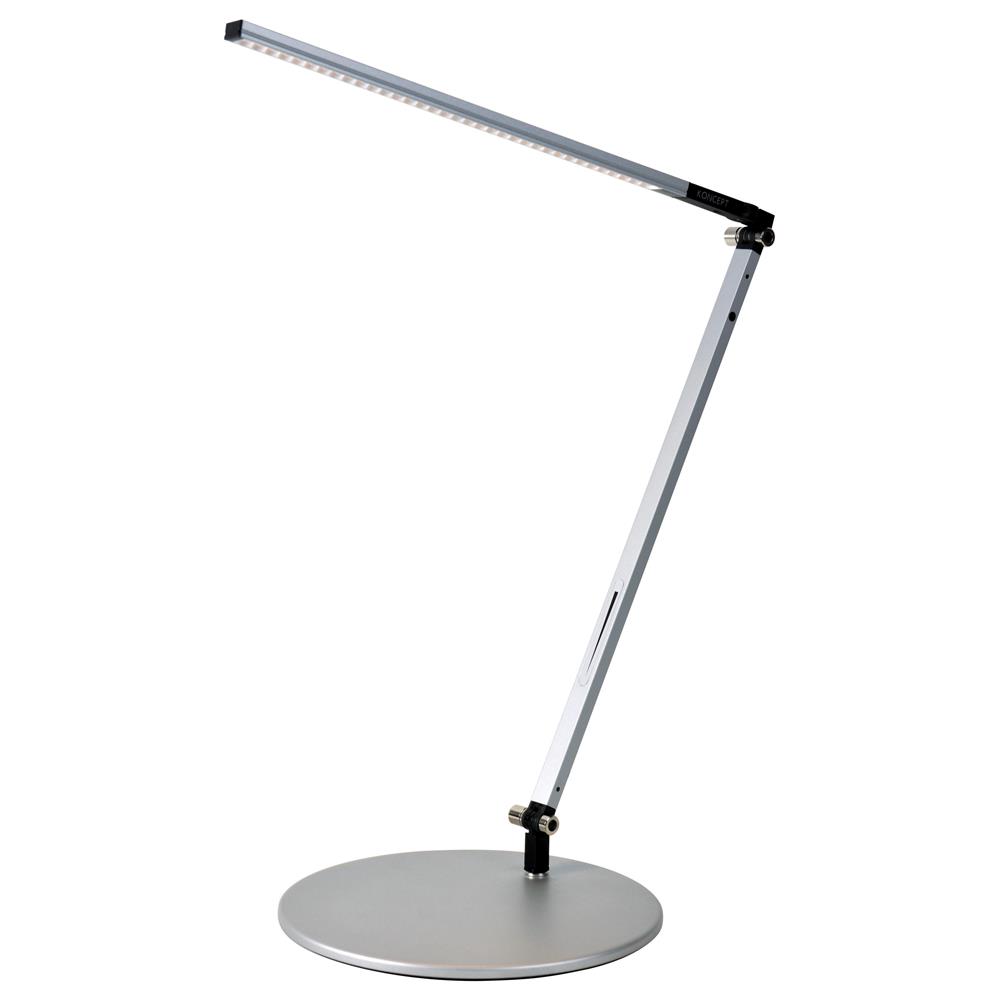 Koncept Lighting AR1000-WD-SIL-PWD Z-Bar Solo Desk Lamp with power base (USB and AC outlets) (Warm Light; Silver)